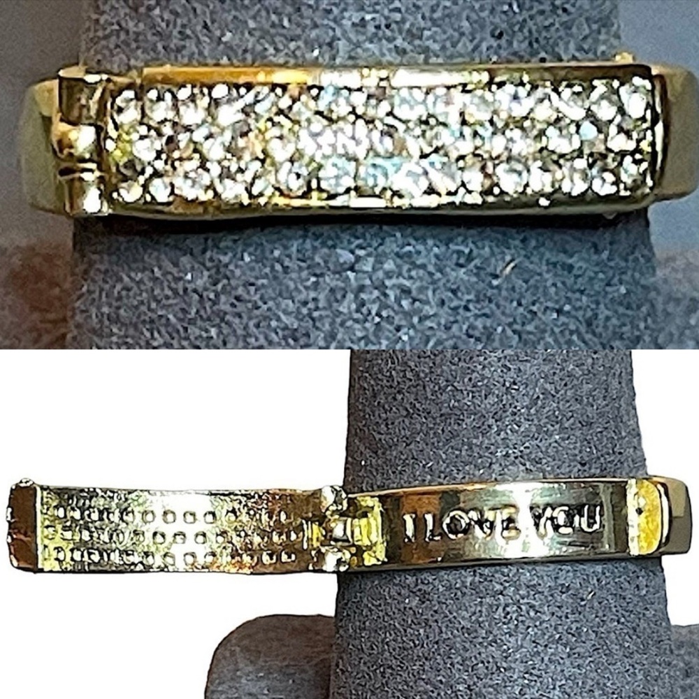 Gold Tone & Baby Rhinestone Hidden Message “I‎ Love You” Clasp Band Ring 10 1/4